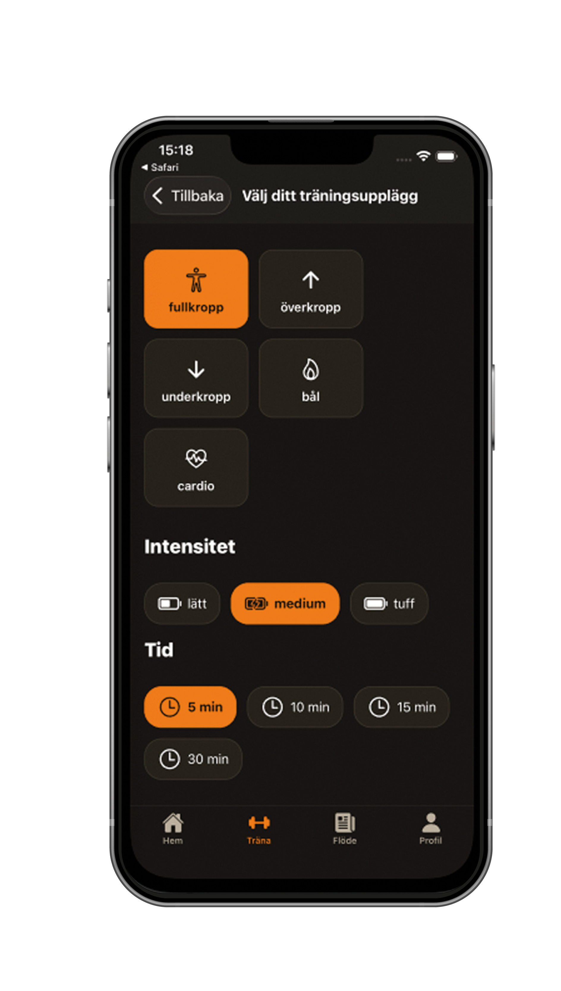 Skärmdump – detaljerad träningsprogram